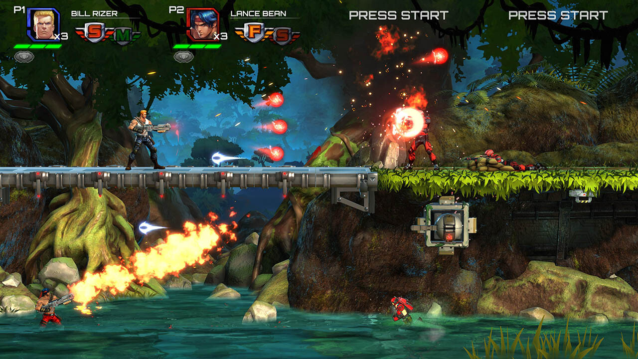Soldiers shoot enemies in Contra: Operation Galuga.