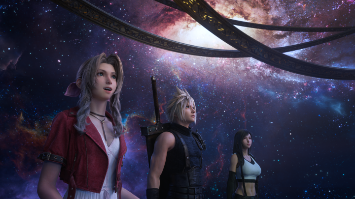 Aerith, Cloud, and Tifa stand shoulder to shoulder in Final Fantasy 7 Rebirth.