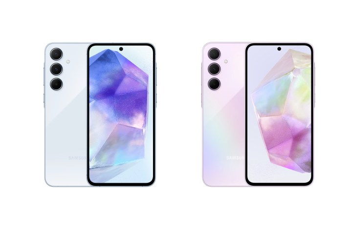 Renders of the Samsung Galaxy A55 and A35 in blue and pink.