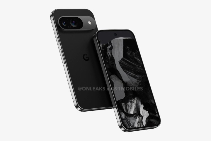 काले रंग में Google Pixel 9 स्मार्टफोन का एक रेंडर।