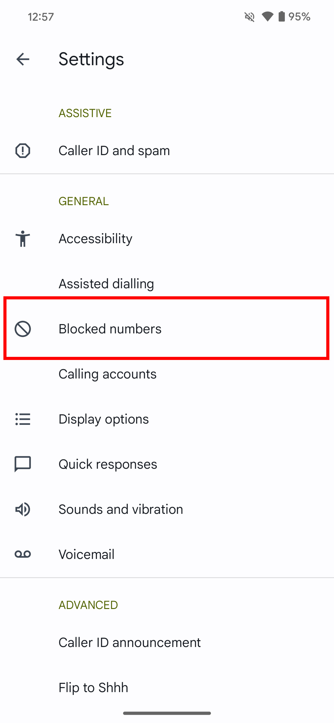 Blocked numbers in Android.