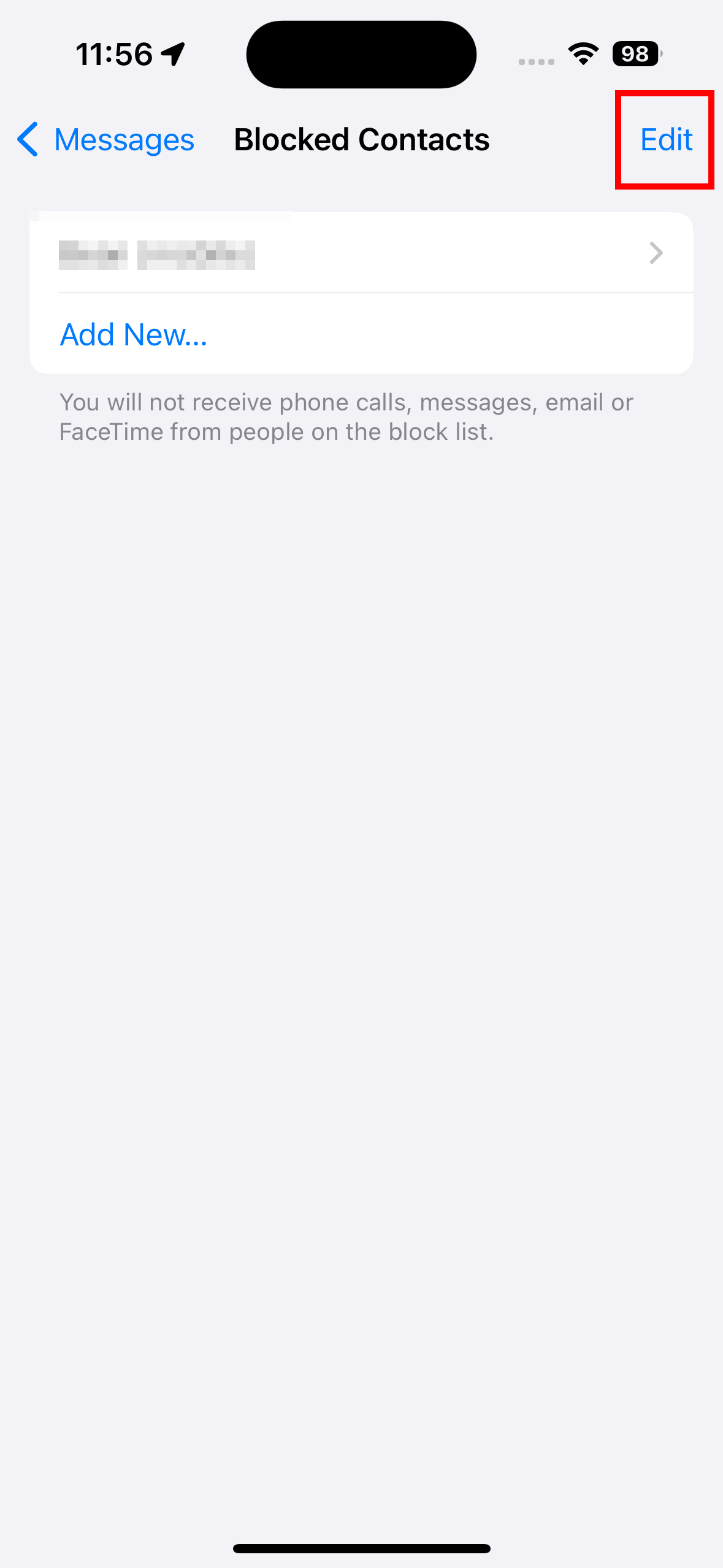 Your full list of blocked contacts in iOS.