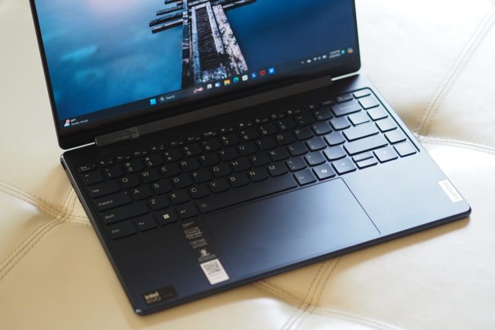 Lenovo Yoga 9i Gen 9 top down view showing keyboard and touchpad.