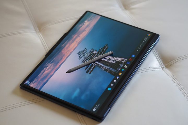 Lenovo Yoga 9i Gen 9 top down view showing tablet and pen.