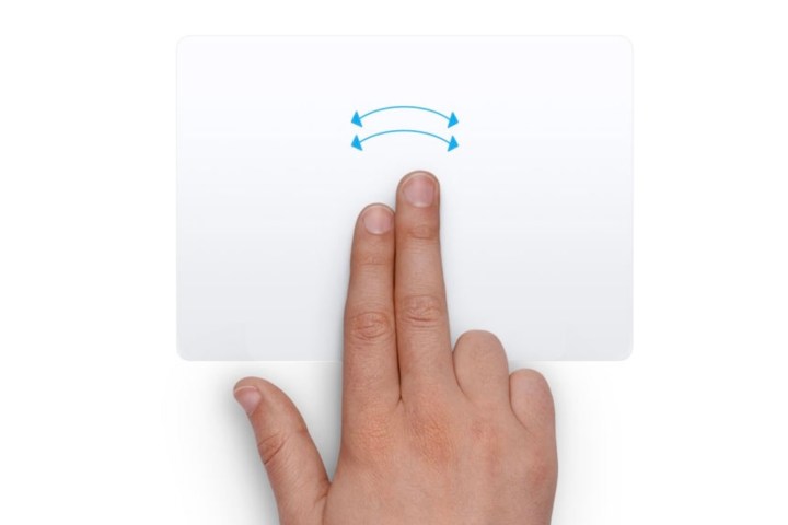 A hand performing the swipe between pages gestures on a macOS trackpad.