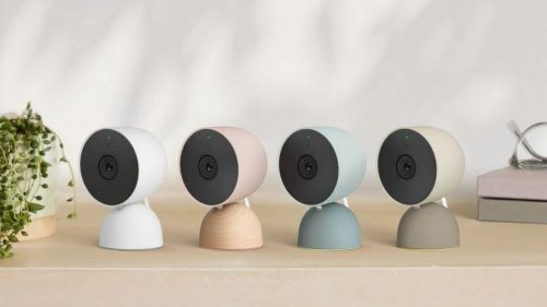 Nest Cams on a counter.