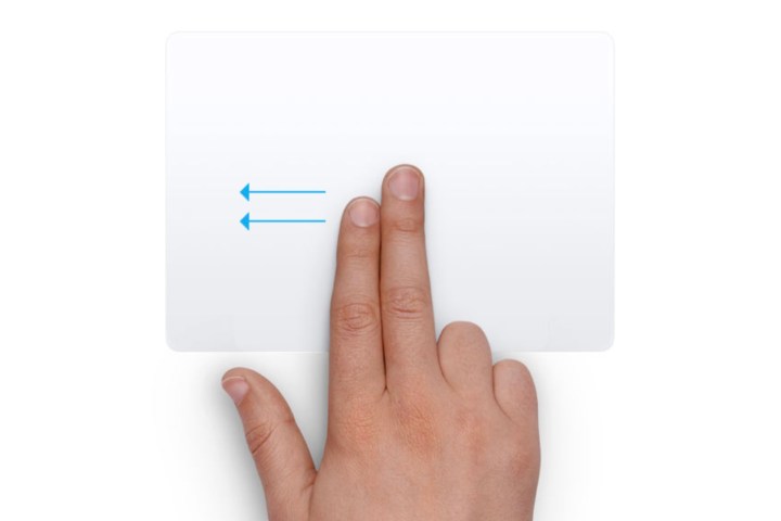 A hand performing the Notification Center command on a macOS trackpad.