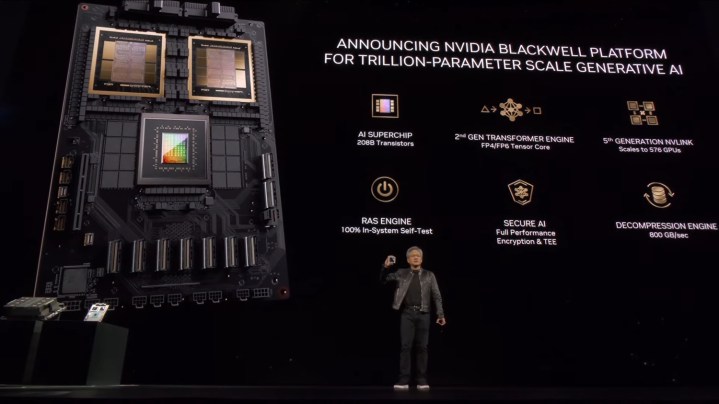 Nvidia introducing its Blackwell GPU architecture at GTC 2024.