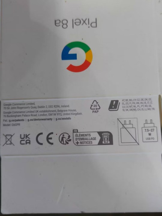 The back of the leaked Pixel 8a box.