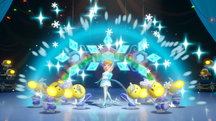 Peach stands with Theets on ice in Princess Peach: Showtime!