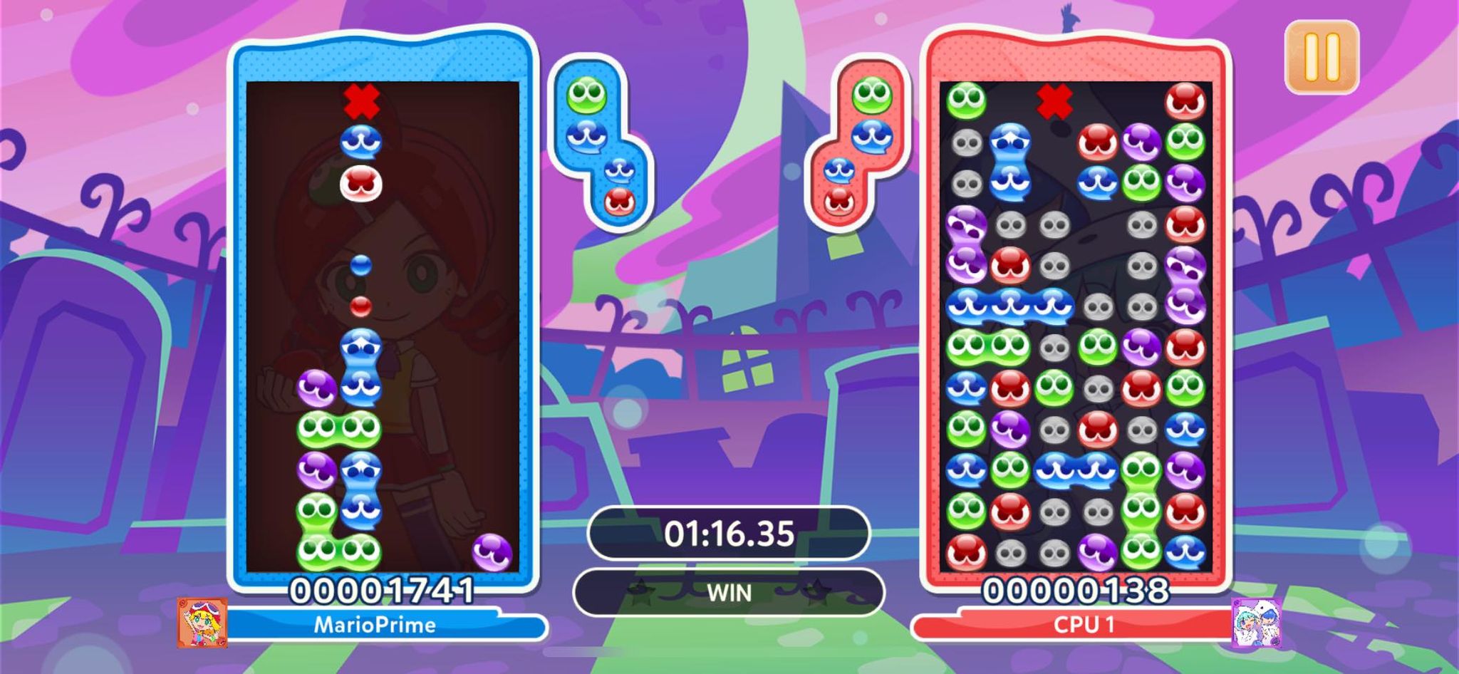 Two players compete in Puyo Puyo Puzzle Pop.