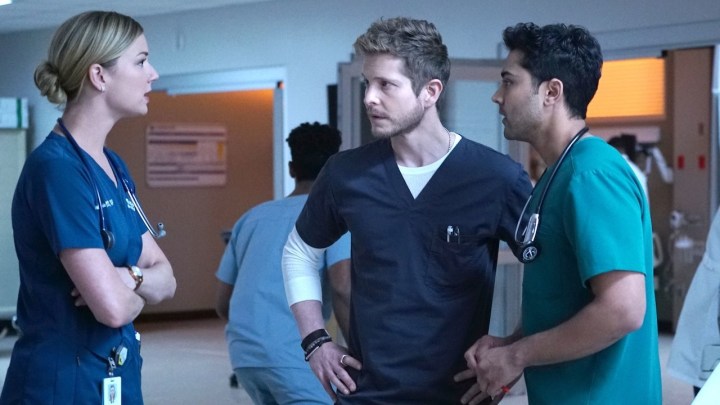 Three doctors talk to each other in The Resident.