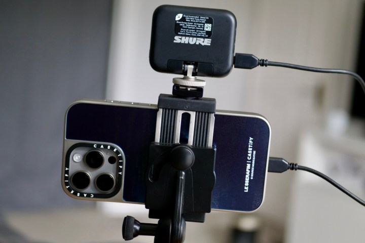 Video being recorded using the Shure MoveMic receiver and microphones.