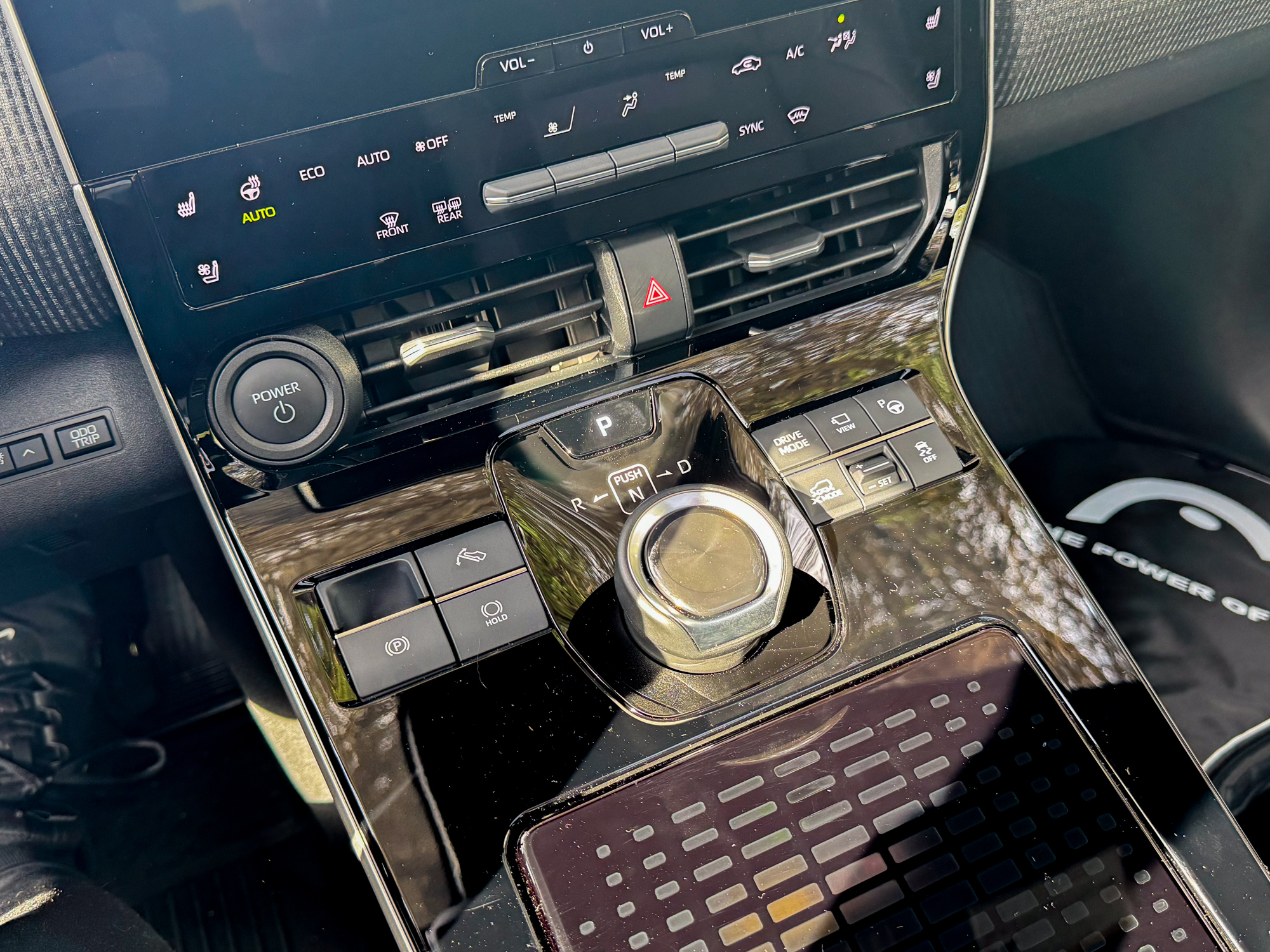 The center console controls of a 2024 Subaru Solterra.