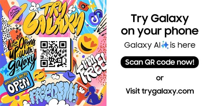 Samsung's Try Galaxy app QR code banner.