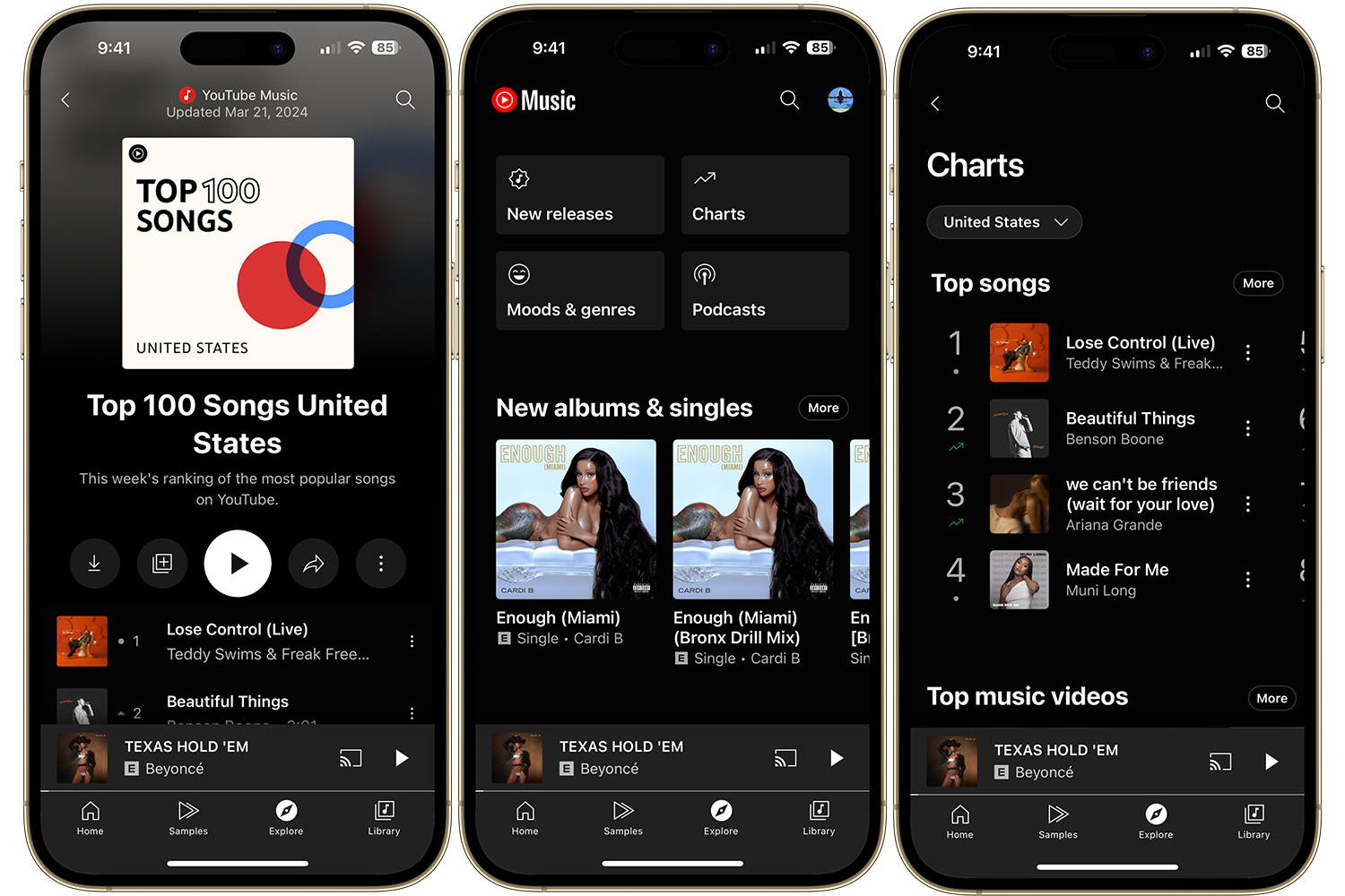 برنامه YouTube Music در iPhone 15 Pro Max.