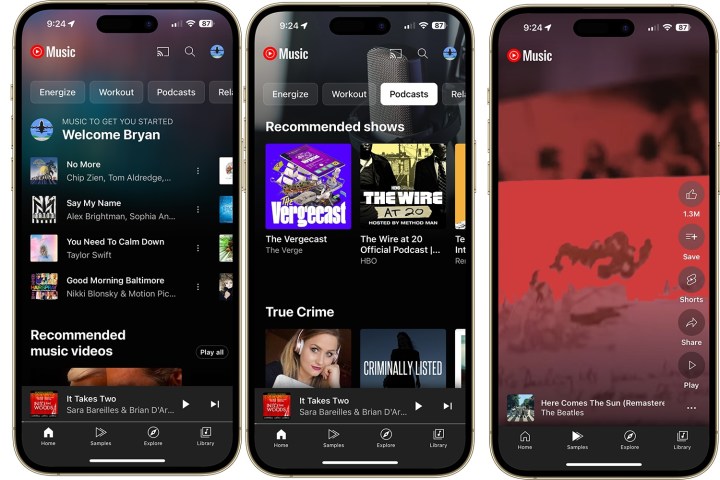 iPhone 15 Pro Max 上显示的 YouTube Music 应用。