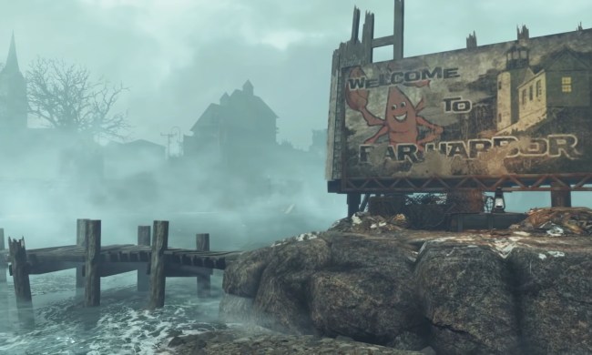 A billboard for far harbor in the mist in Fallout 4.
