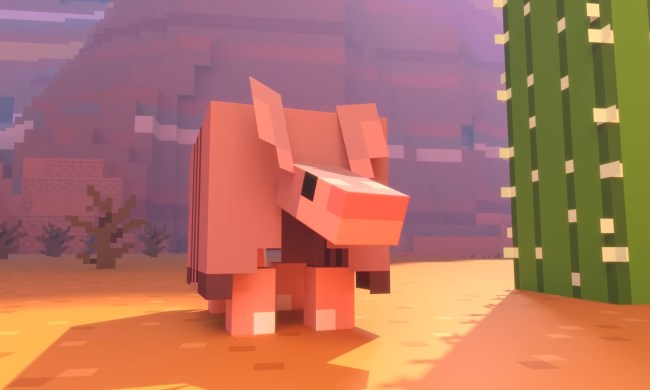 A Minecraft armadillo near a cacti.