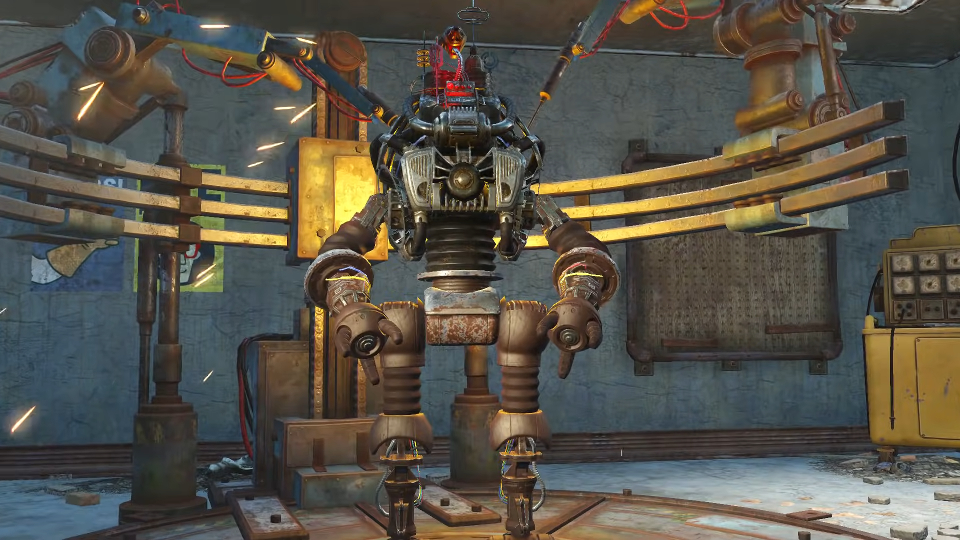 A robot being built in Fallout 4.