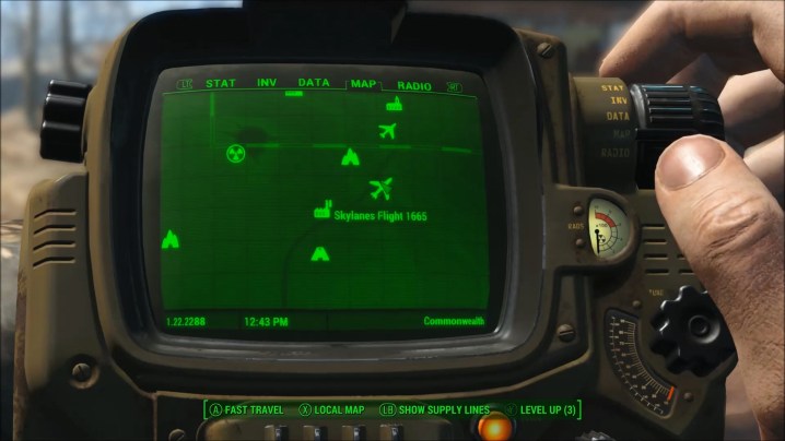 一个 Pipboy 在《辐射 4》中展示地图。