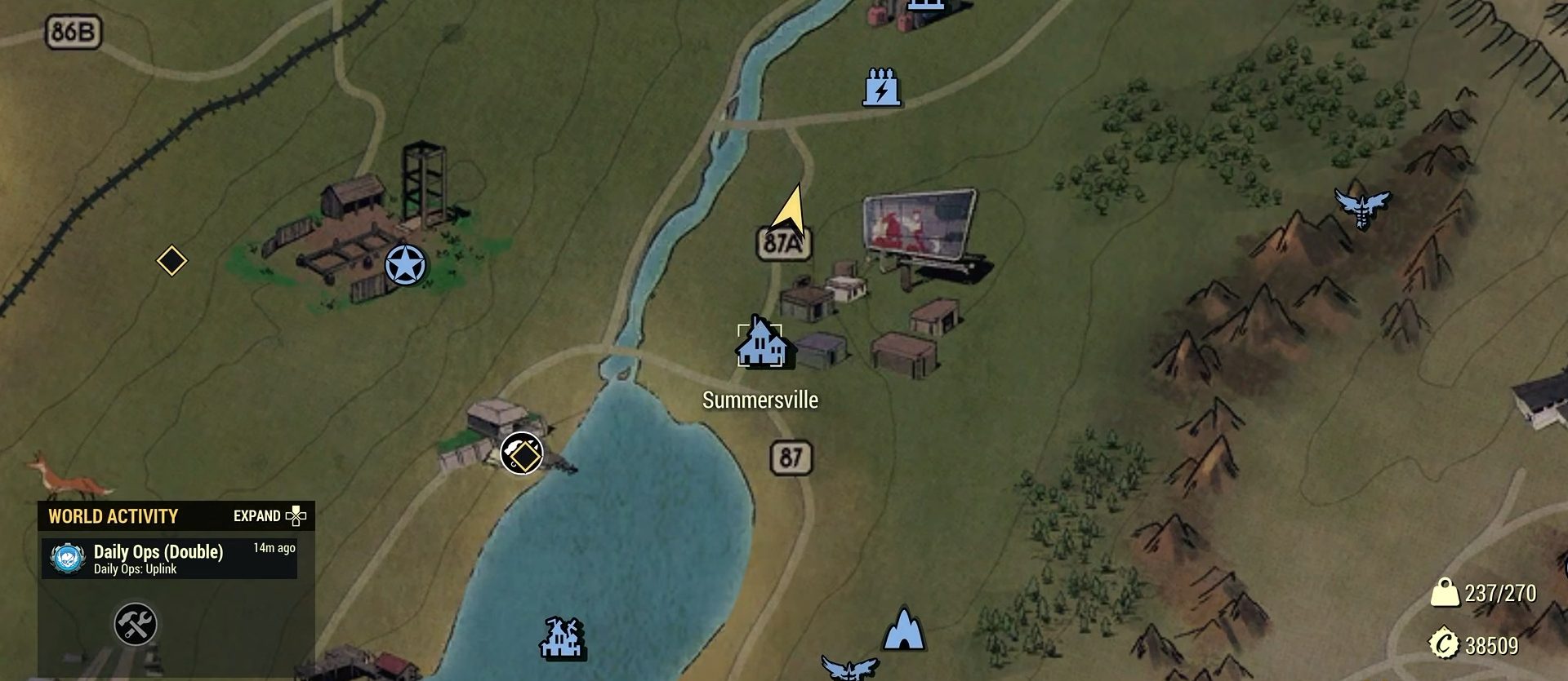 Um mapa de Summersville em Fallout 76.