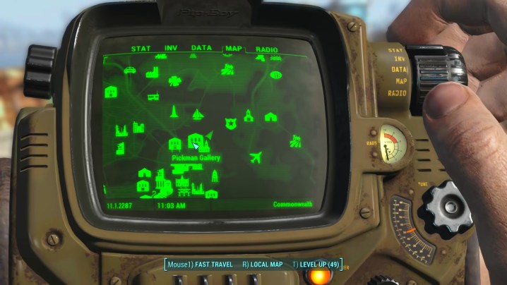 A pipboy map in Fallout 4.