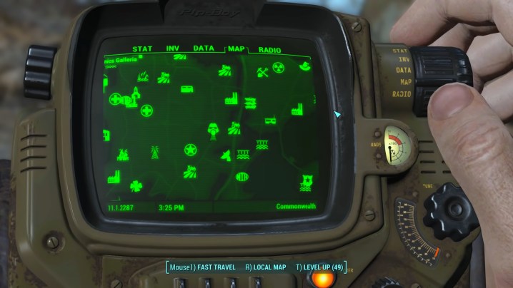 A map to power armor in Fallout 4.