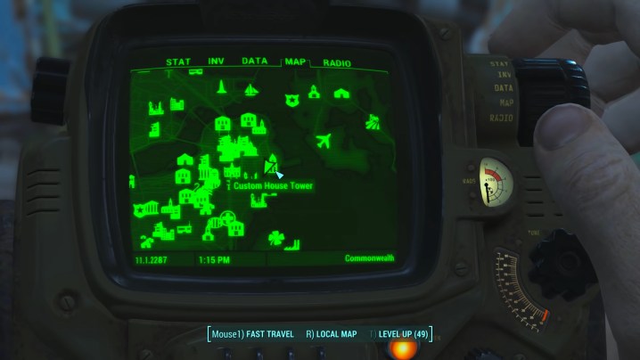 A map to power armor in Fallout 4.