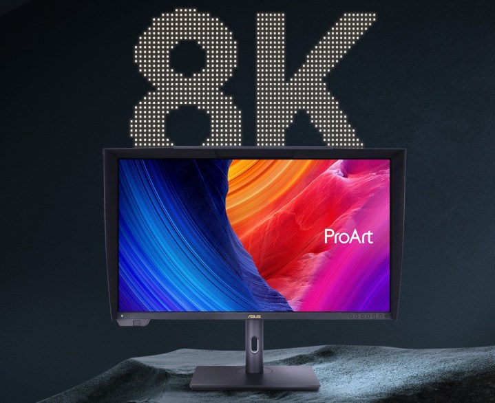 Il monitor professionale mini-LED Asus ProArt PA32KCX 8K con il logo 8K.