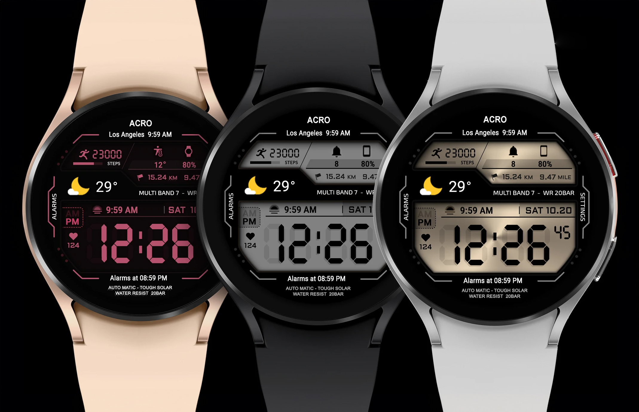 ACRO Wear OS watch face for Samsung Galaxy Watch.