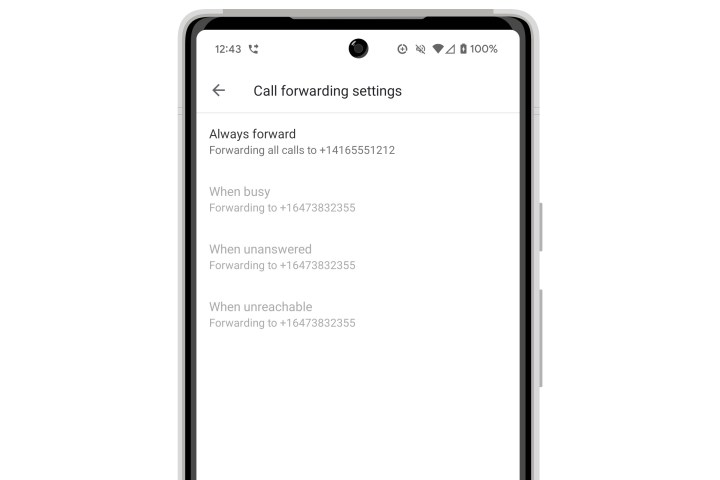 Android call forwarding settings.