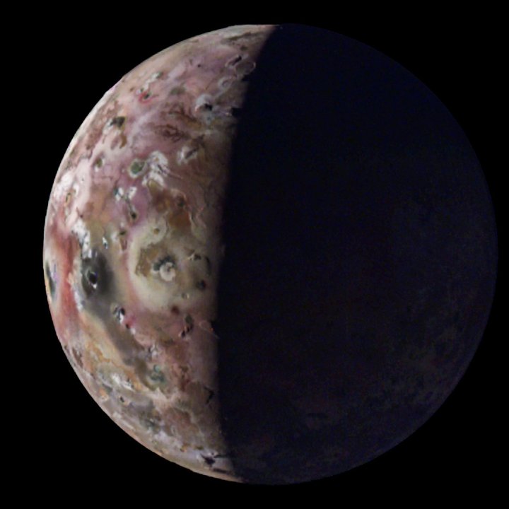 4 月 9 日，NASA 朱诺号飞船第 60 次飞越木星时，其 JunoCam 仪器捕捉到了木星卫星木卫一的景象，这是有史以来第一张南极地区的图像。