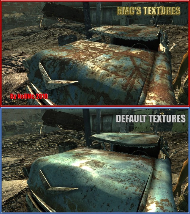A comparison of car graphics in Fallout 3.