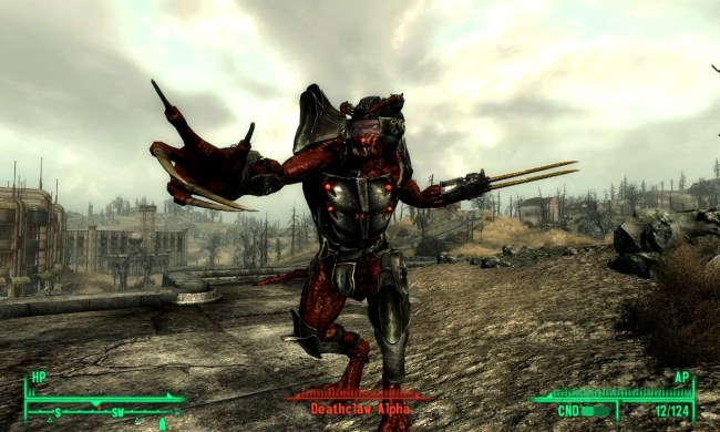 An alpha deathclaw enforcer attacking in Fallout 3.