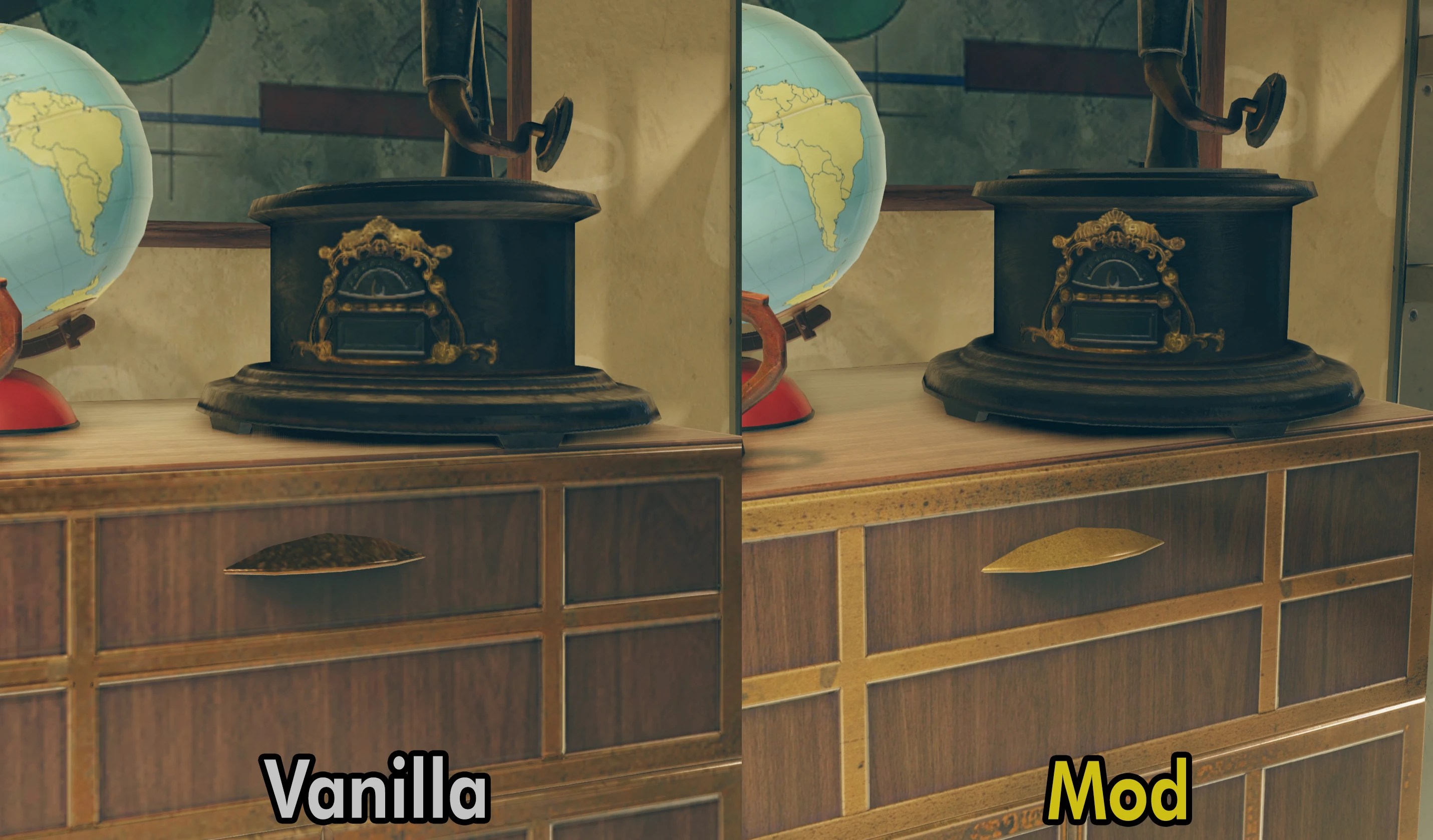 A desk with a globe in Fallout 76.