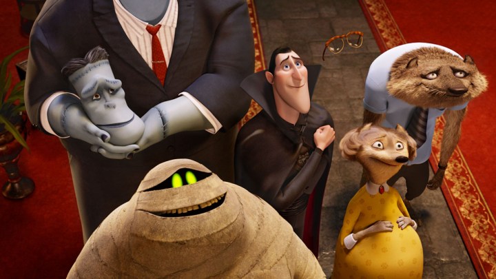 Dracula and the monsters in Hotel Transylvania.