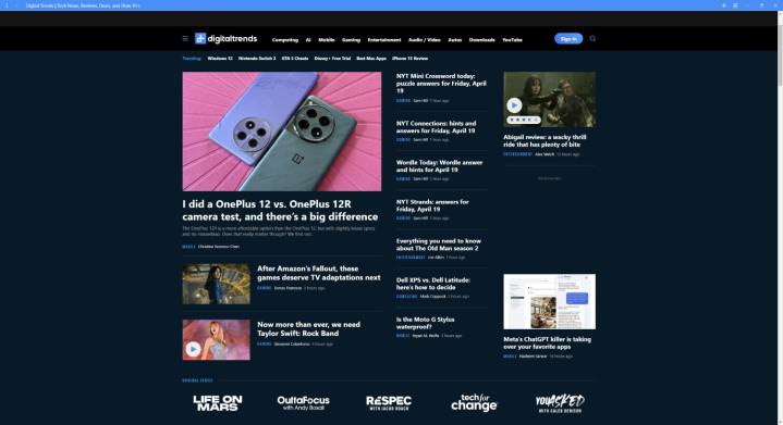The Min web browser on the Digital Trends home page.
