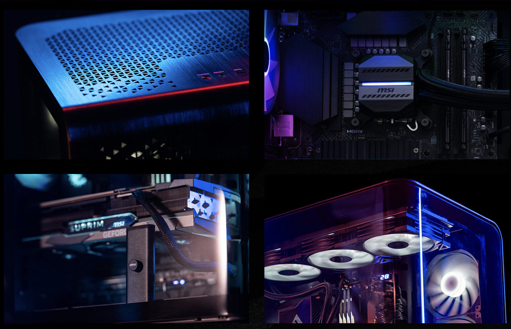 Four detail shots of the MSI Vision Elite desktop.