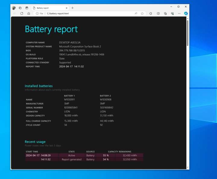 Windows 10 的电池报告