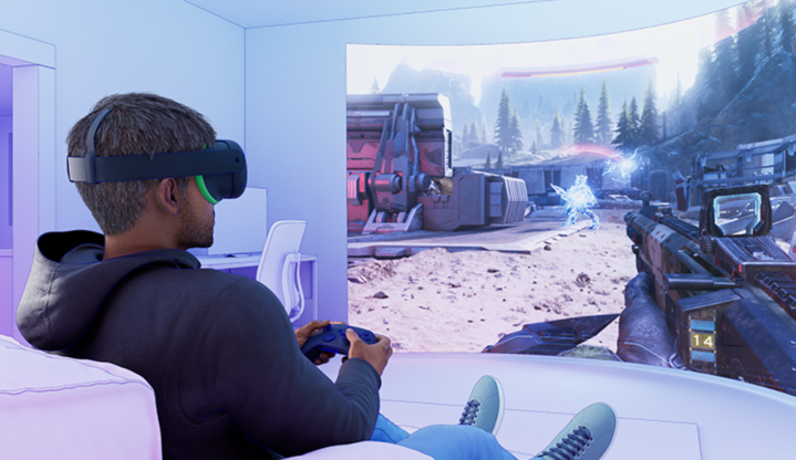 A concept image of someone playing a game in virtual reality.