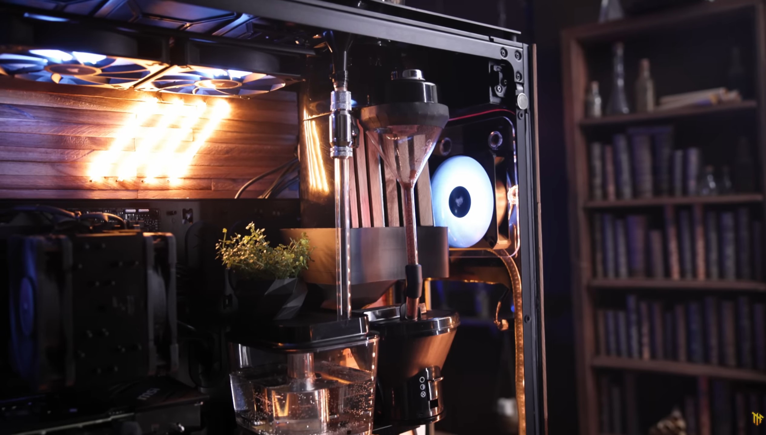 The inside of a custom-built gaming PC.
