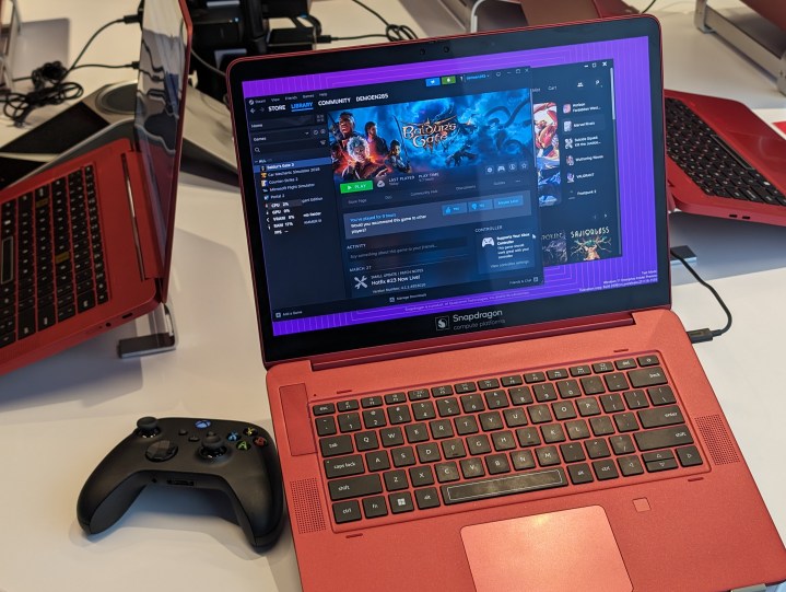 A reference Snapdragon X Elite Laptop running Steam