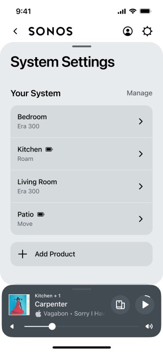 Nueva app Sonos: configuración del sistema.