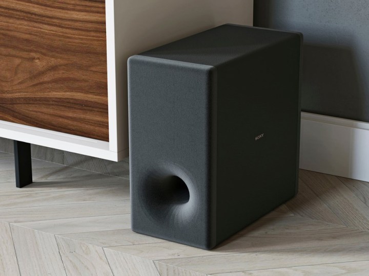 The Sony SA-SW3 200-watt wireless subwoofer tucked away in a living room.