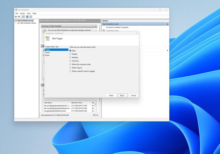 Windows 11-এ টাস্ক শিডিউলারের জন্য ট্রিগার বিকল্পগুলির একটি স্ক্রিনশট