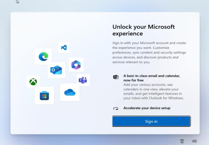 اسکرین شات صفحه تنظیم حساب مایکروسافت در ویندوز 11