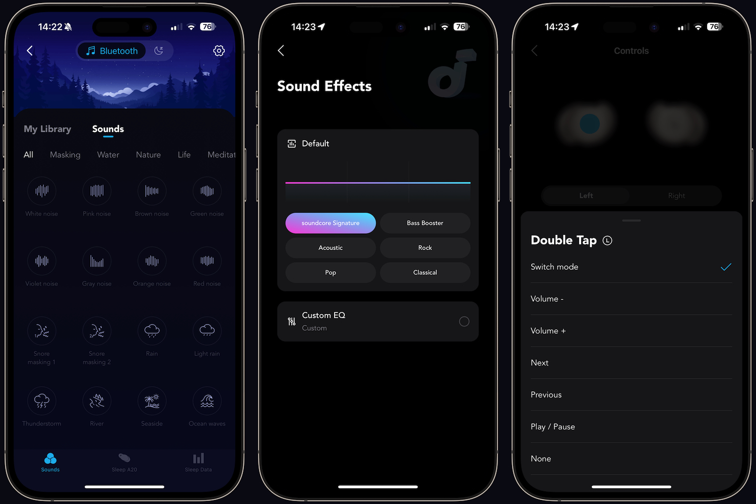 Screenshots taken from the Anker Soundcore Sleep A20's app.