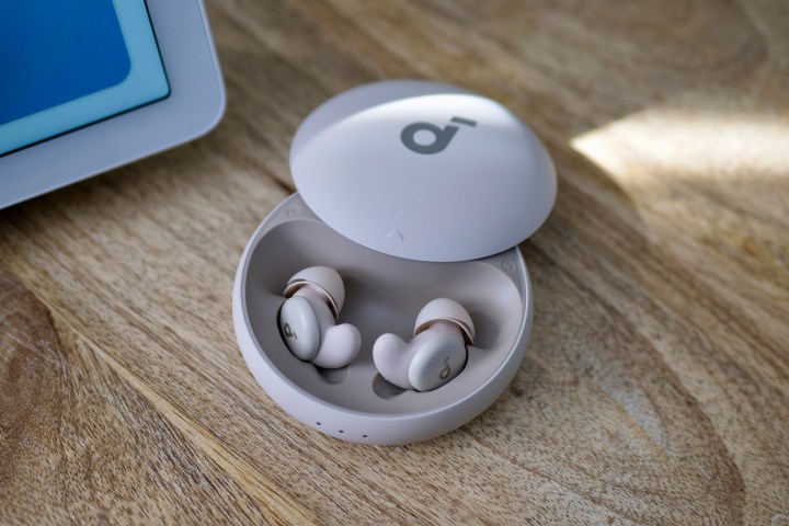 The Anker Soundcore Sleep A20's case open and showing the earbuds.