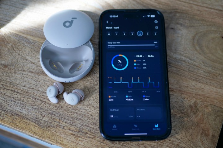 O aplicativo Anker Soundcore Sleep A20 mostrando dados de sono.